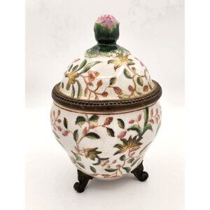 Vintage Ceramic Chinese Floral Ginger Jar W Lid Footed Signed Hua Rong Tang Zhi
